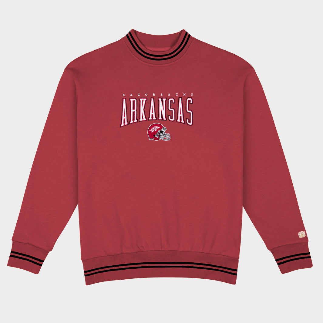 Arkansas Football Embroidered Tri-Stripe Crewneck | Homefield