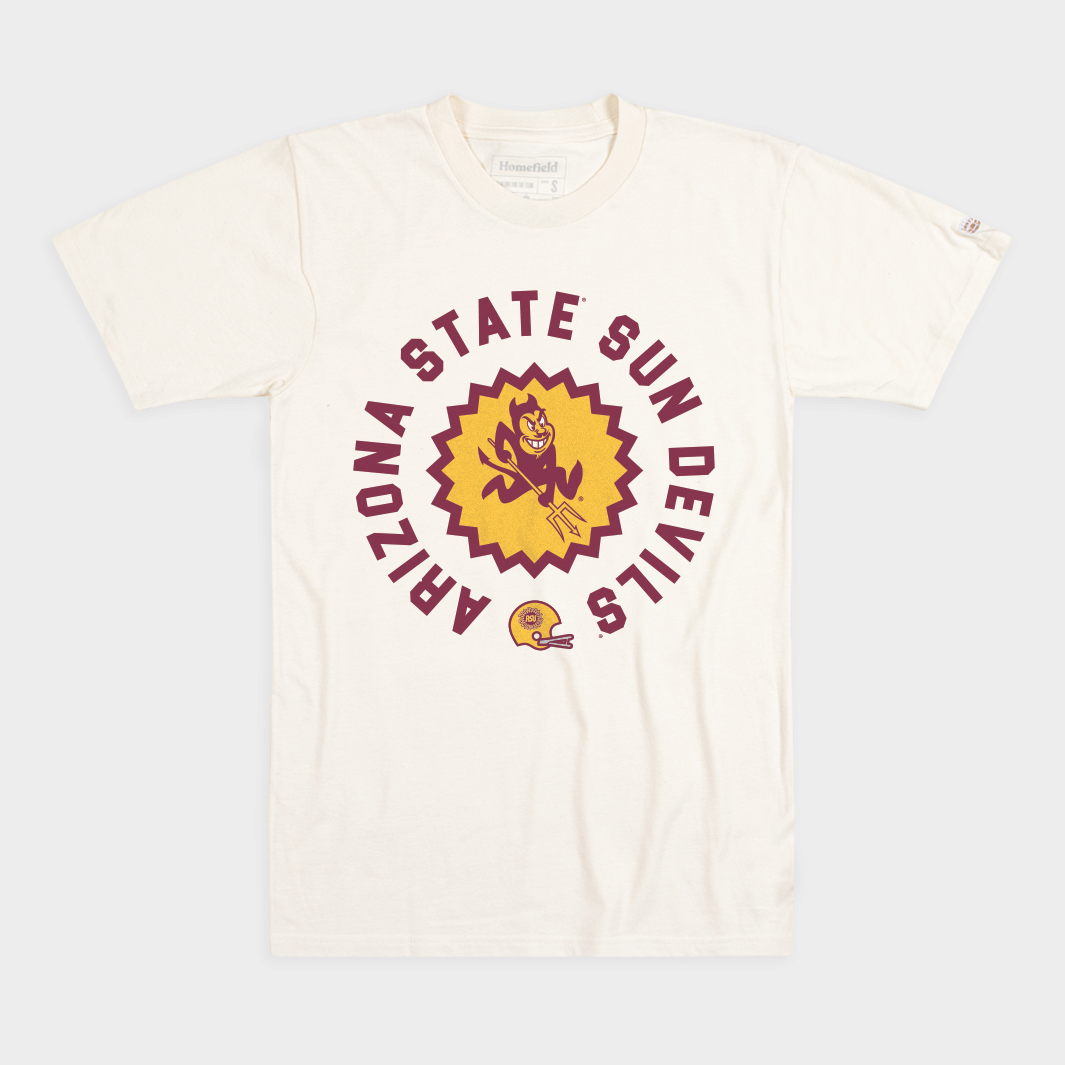 Arizona State Football Sunburst Logo Retro Tee 4XL / Cream, Homefield, Vintage College Apparel Arizona State Football Sunburst Logo Retro Tee 4XL / Cream, Homefield, Vintage College Apparel