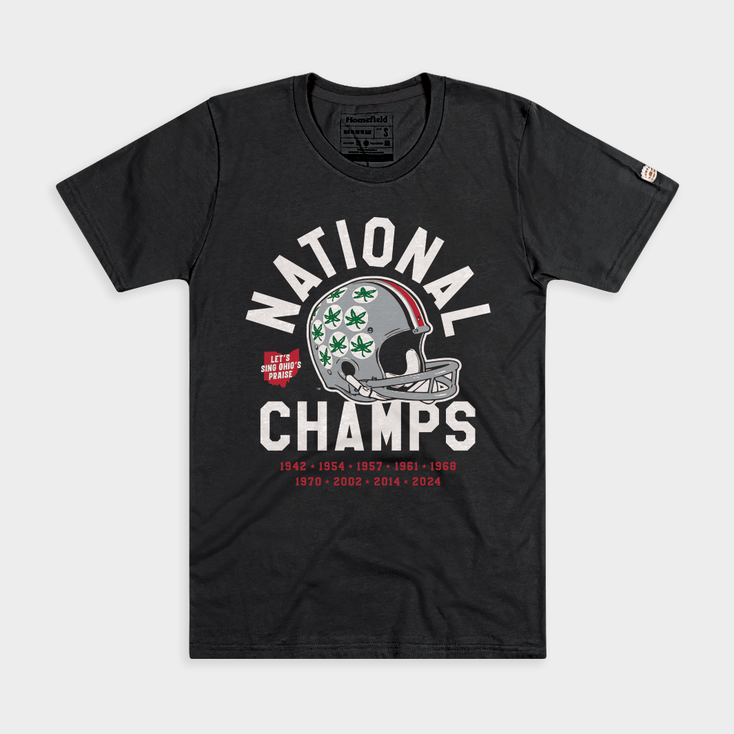 black ohio state football helmet stickets Ohio State Football 2024 National Champions Helmet Stickers Tee XL / Black, Homefield, Vintage College Apparel