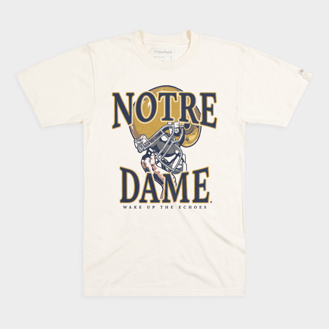Ideelt Indtægter flyde over Cream Notre Dame Football Helmet Victory Tee | Homefield