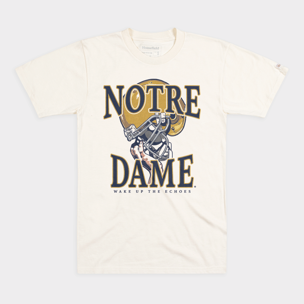 Cream Notre Dame Football Helmet Victory Tee Homefield