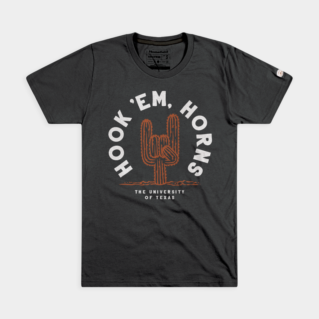kaktus shirt Texas Longhorns Hook 'Em Cactus Tee 4XL / Black, Homefield, Vintage College Apparel