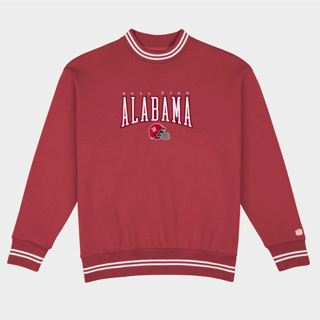 Alabama Football Embroidered Tri-Stripe Crewneck
