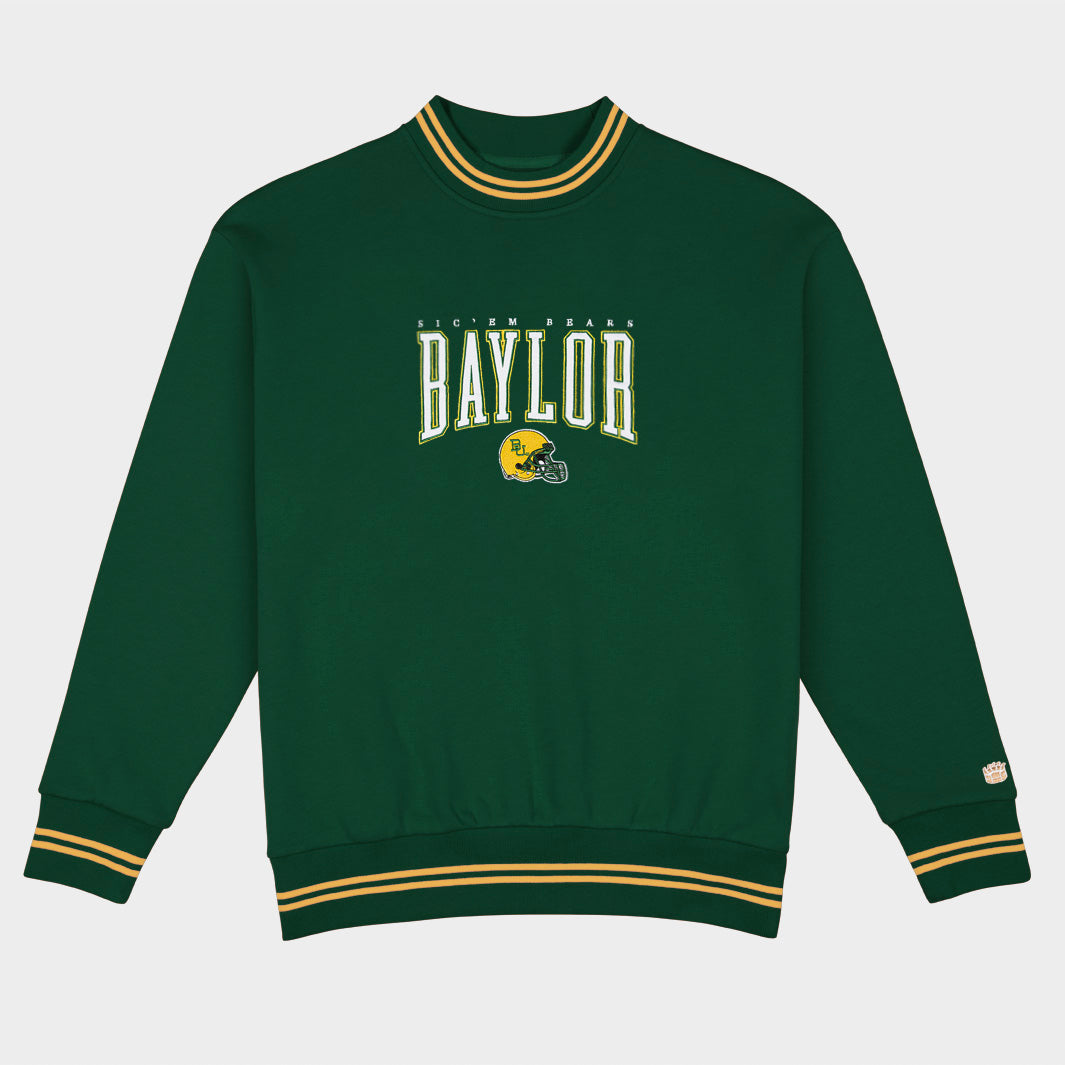 Baylor Football Embroidered Tri-Stripe Crewneck