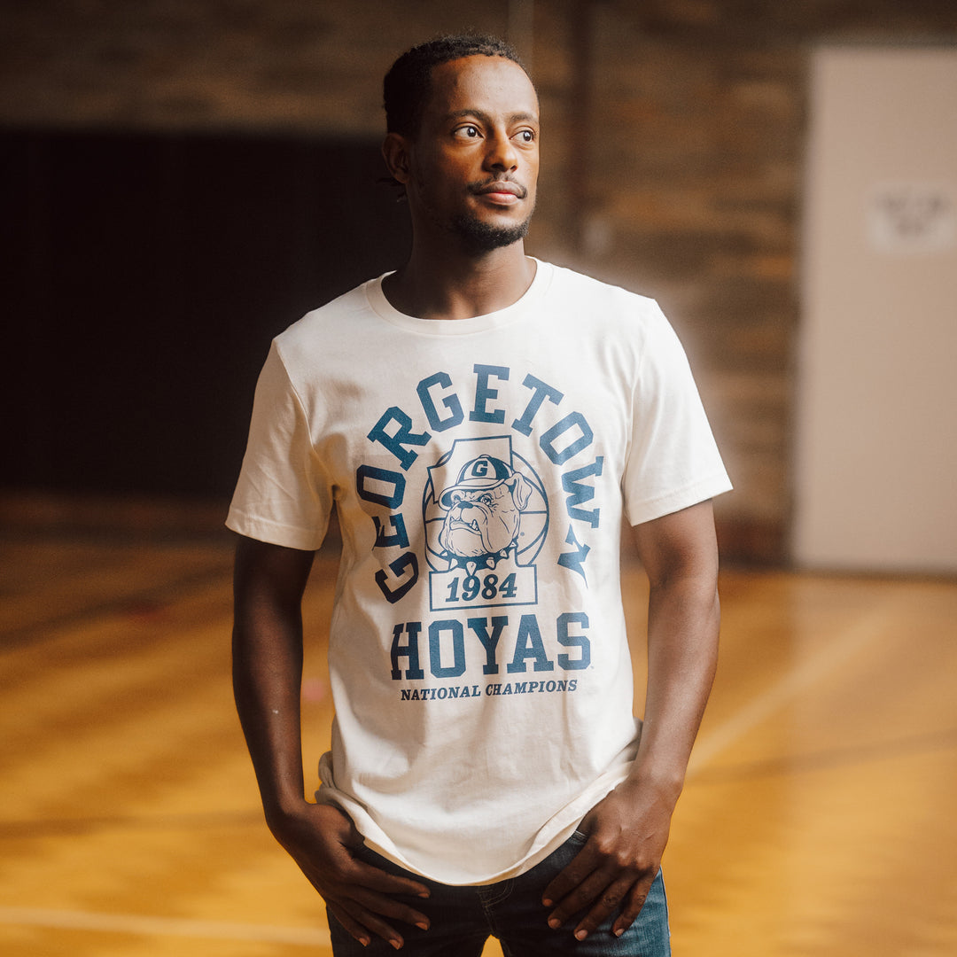 etown hoyas フットボールシャツ Georgetown Hoyas 1984 Basketball National Champs Tee | Homefield
