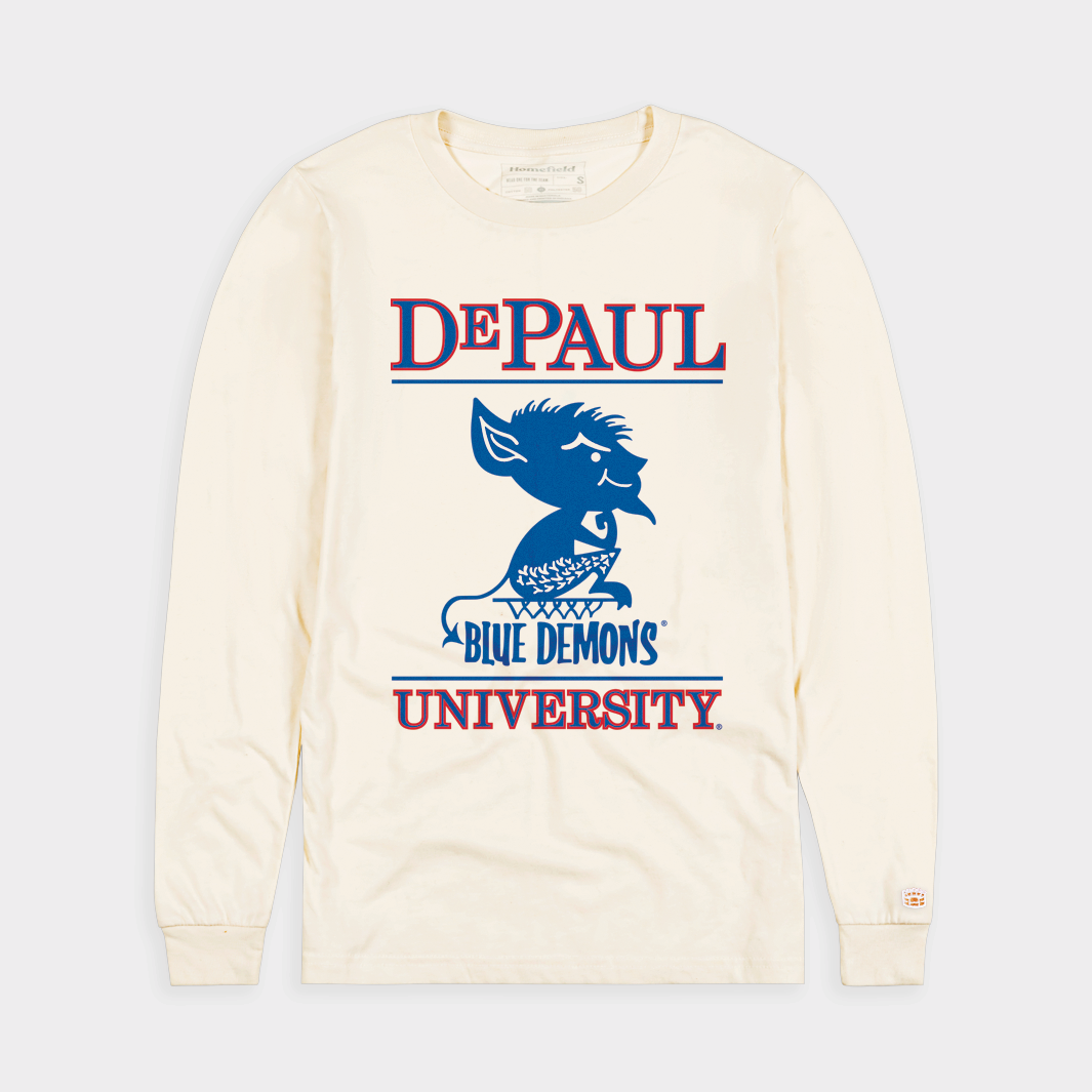 DePaul Blue Demons Vintage Arch Crewneck Sweatshirt - 50/50 Blend, Sport Grey, Officially Licensed