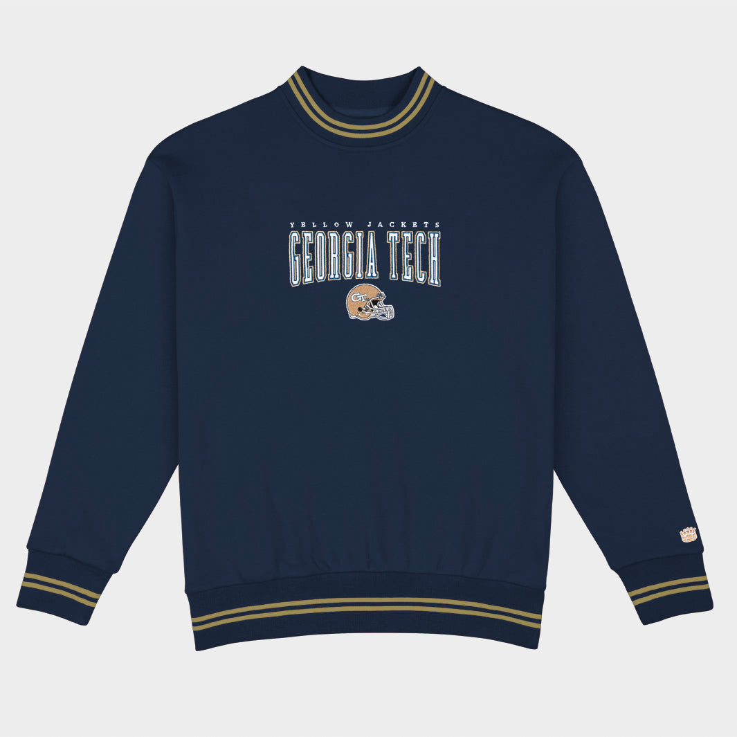 Georgia Tech Football Embroidered Tri-Stripe Crewneck