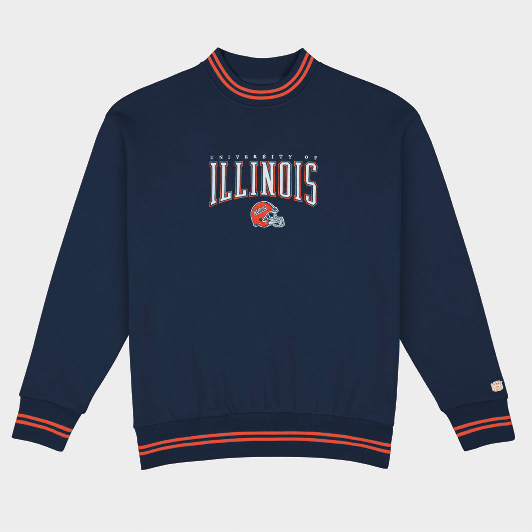 Illinois Football Embroidered Tri-Stripe Crewneck