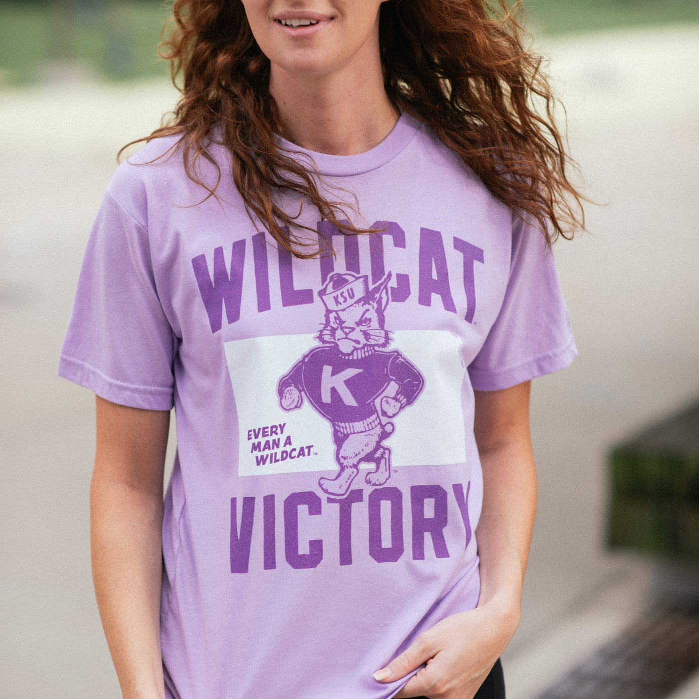 K-State "Wildcat Victory" Lavender Retro EMAW Tee