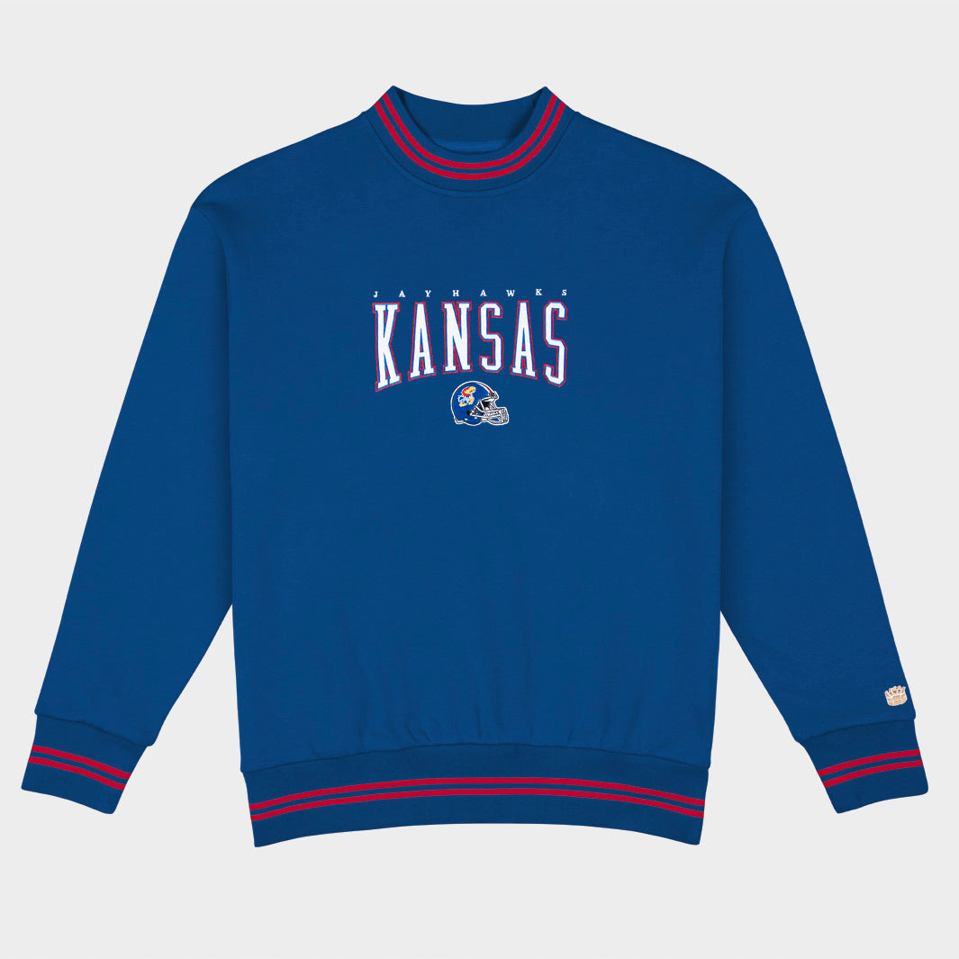 Kansas Football Embroidered Tri-Stripe Crewneck