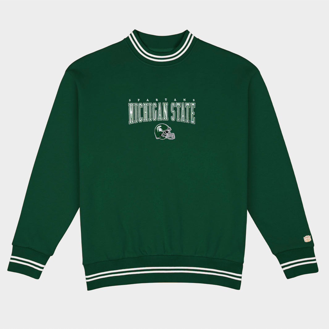 Michigan State Football Embroidered Tri-Stripe Crewneck