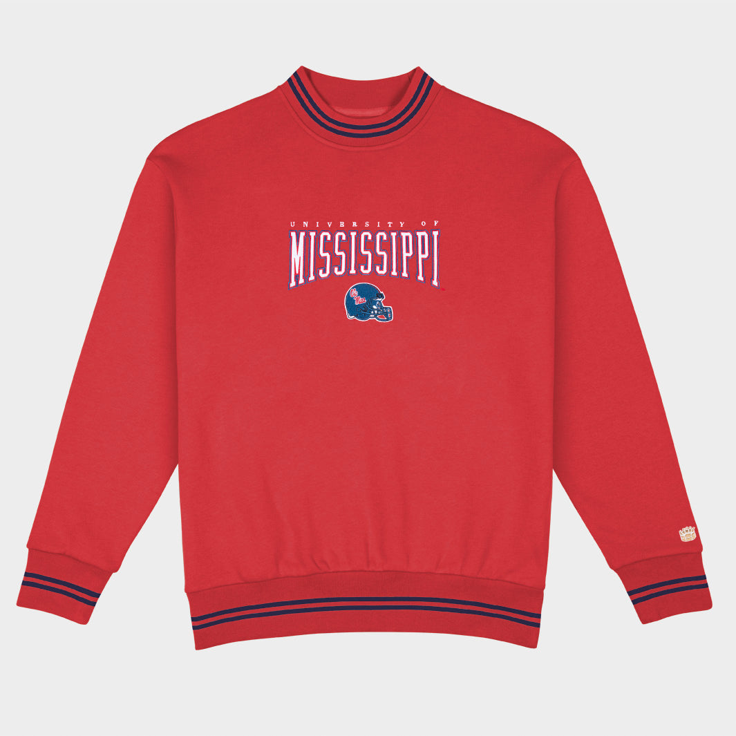 Ole Miss Football Embroidered Tri-Stripe Crewneck
