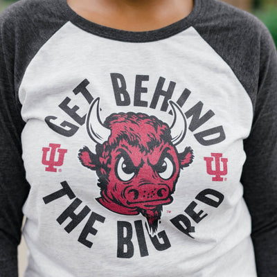 IU "Get Behind the Big Red" Bison Baseball Tee