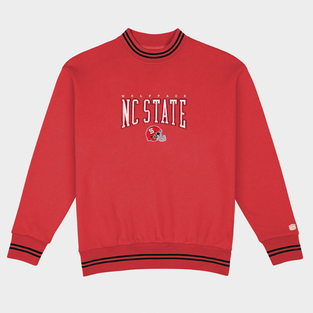 NC State Football Embroidered Tri-Stripe Crewneck