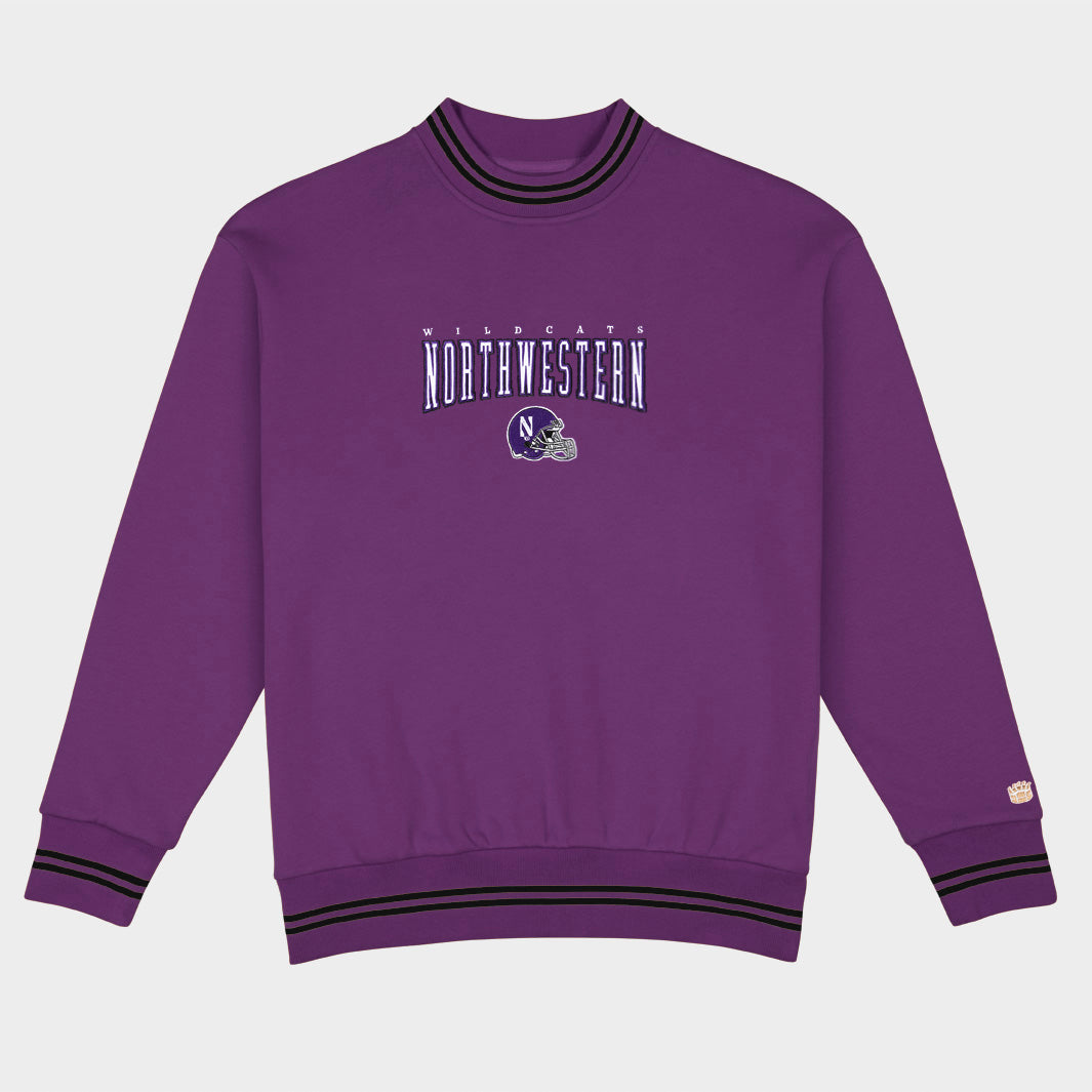 Northwestern Football Embroidered Tri-Stripe Crewneck