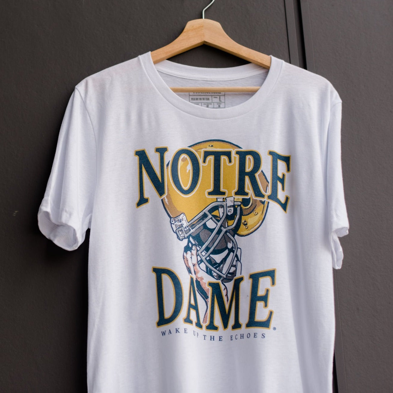 White Notre Dame Football Helmet Victory Tee