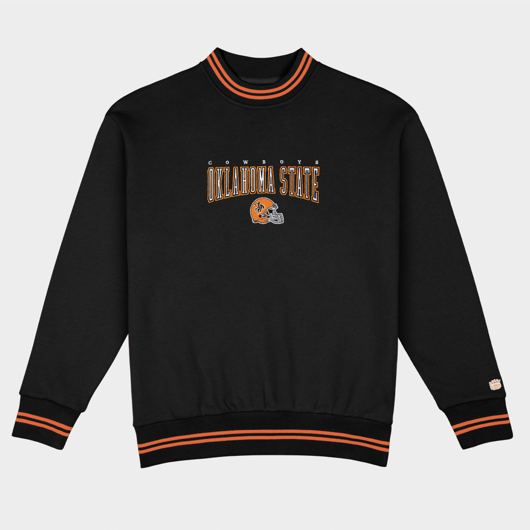 Oklahoma State Football Embroidered Tri-Stripe Crewneck