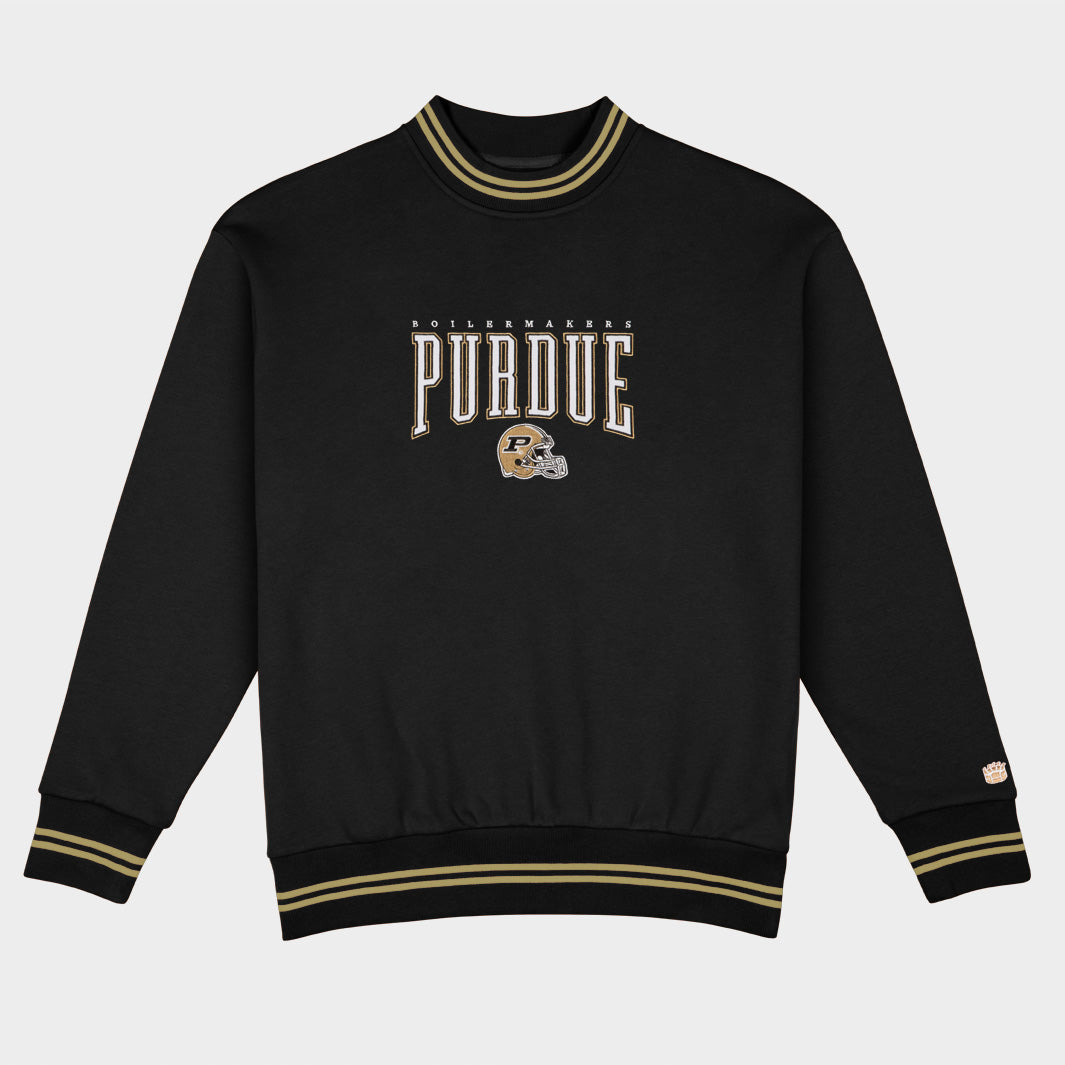 Purdue Football Embroidered Tri-Stripe Crewneck