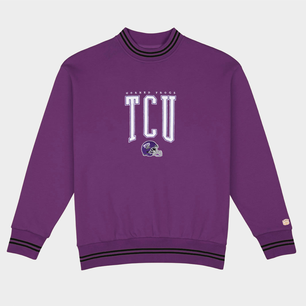 TCU Football Embroidered Tri-Stripe Crewneck