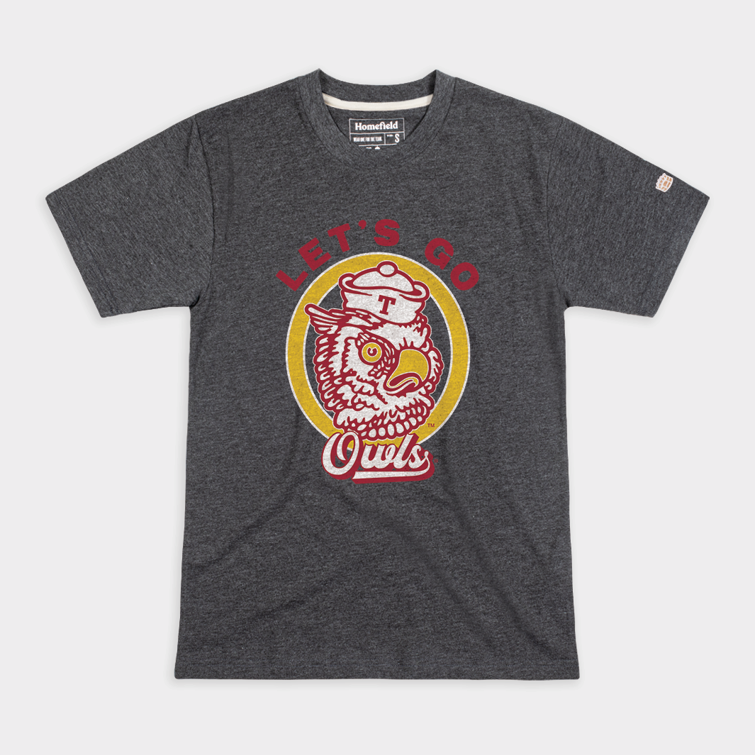 "Let's Go Owls!" Temple Charcoal Tee