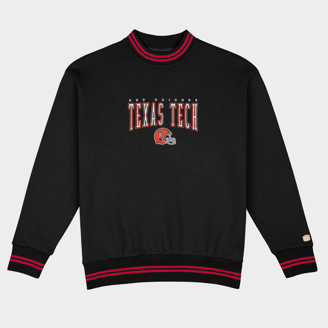 Texas Tech Football Embroidered Tri-Stripe Crewneck