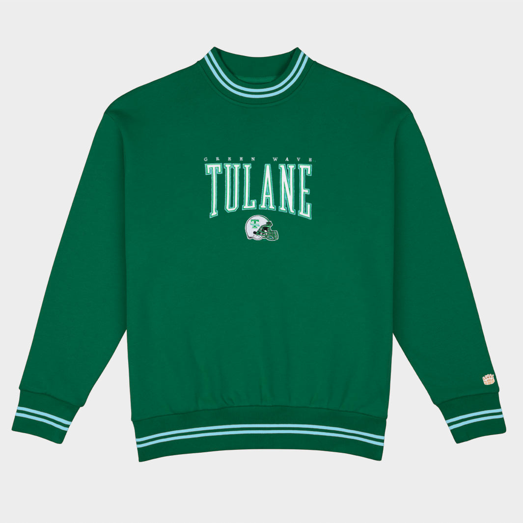Tulane Football Embroidered Tri-Stripe Crewneck | Homefield