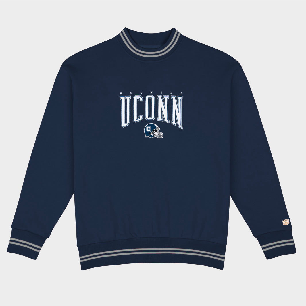 UConn Football Embroidered Tri-Stripe Crewneck