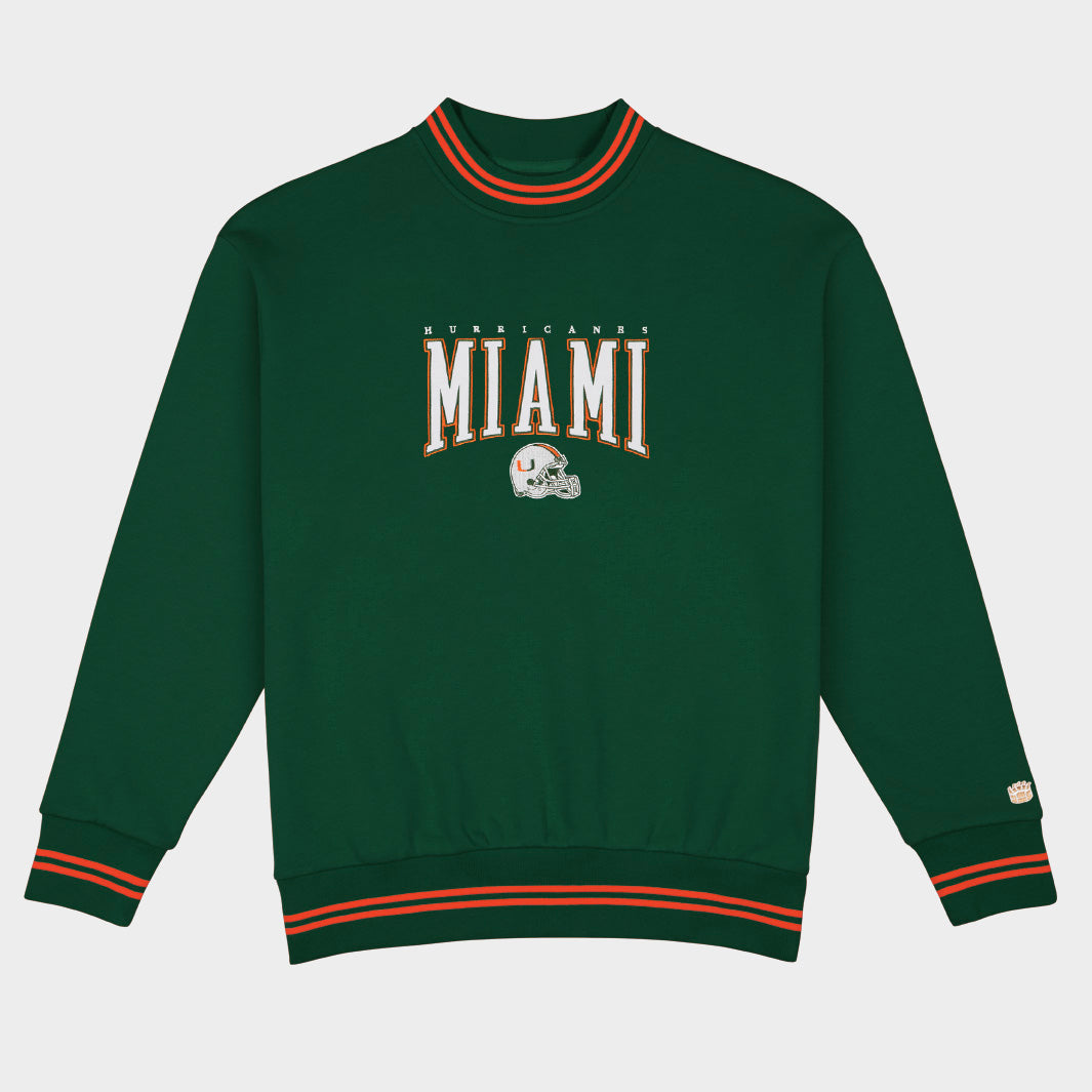 Miami Football Embroidered Tri-Stripe Crewneck