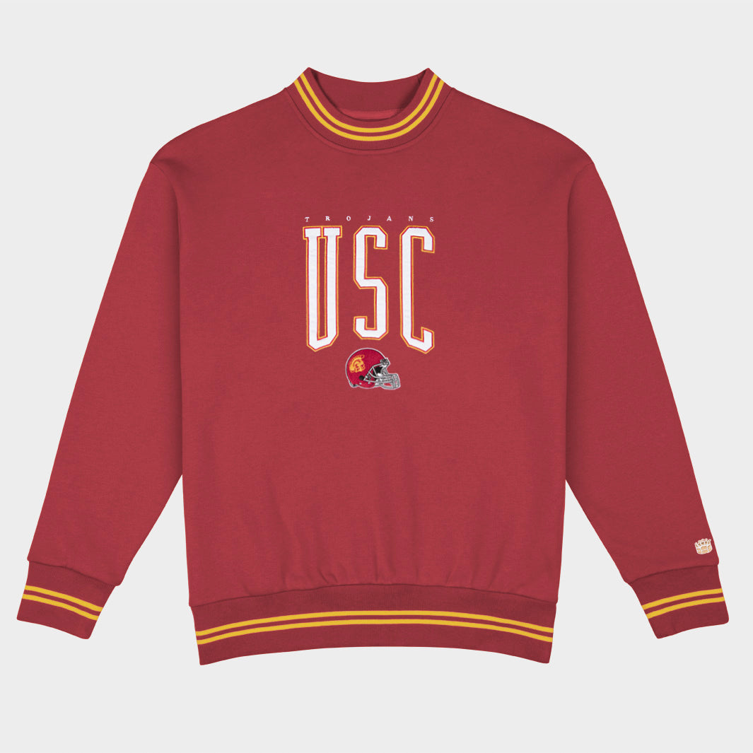 USC Football Embroidered Tri-Stripe Crewneck