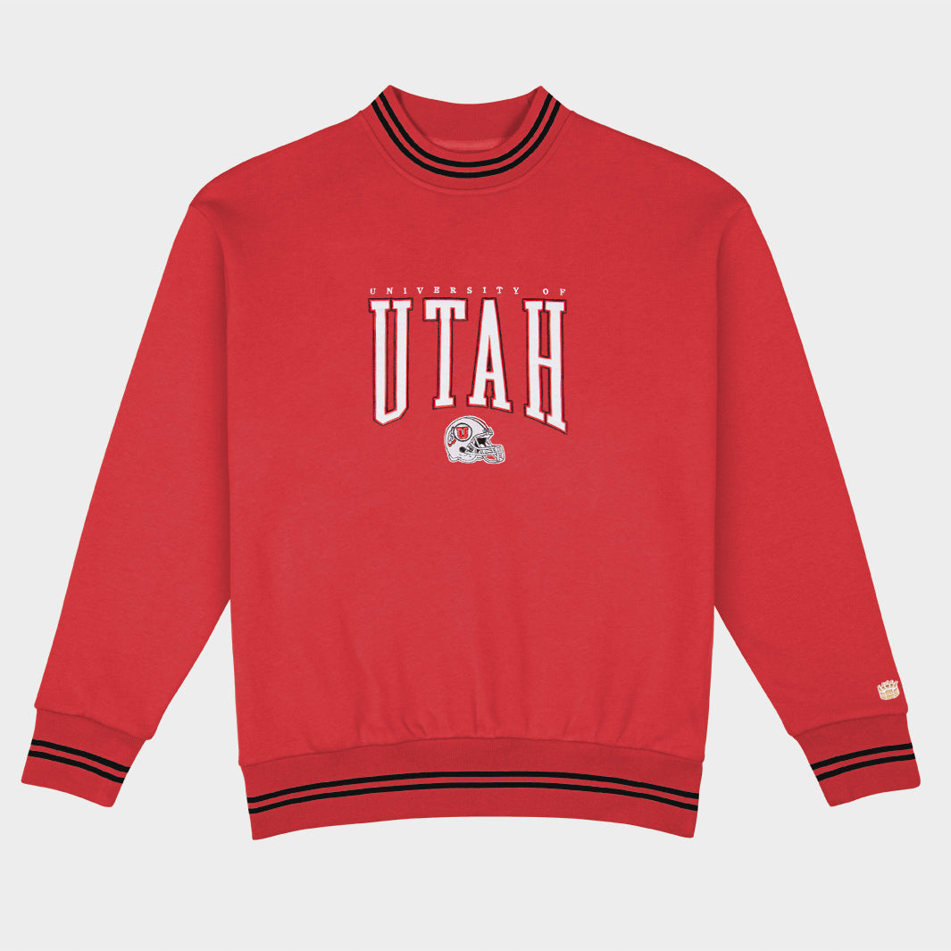 Utah Football Embroidered Tri-Stripe Crewneck