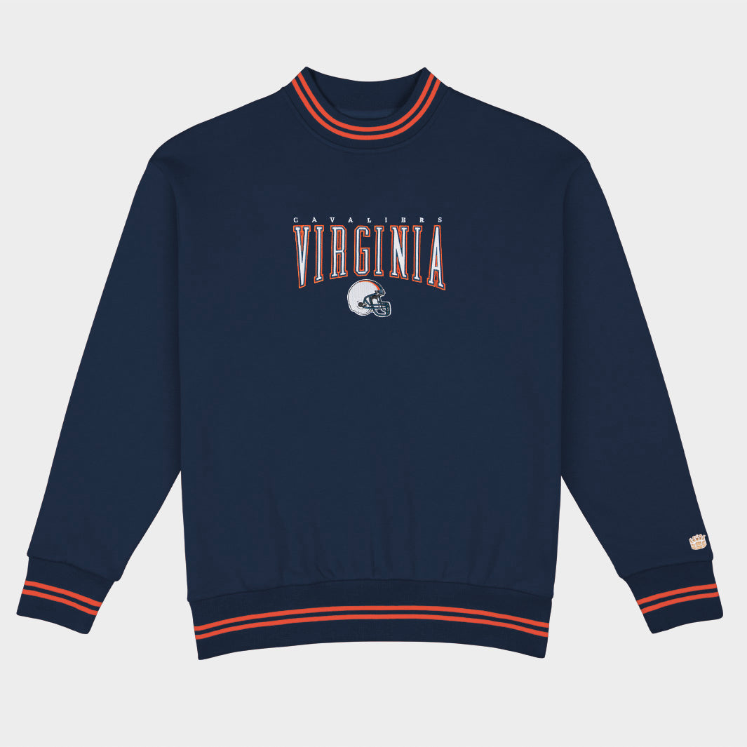 Virginia Football Embroidered Tri-Stripe Crewneck